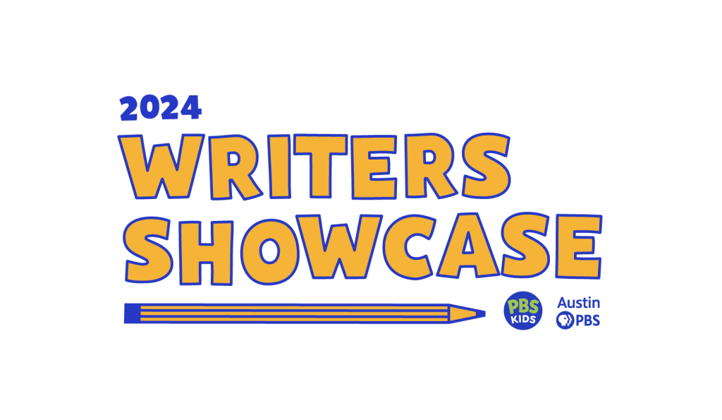 2024 Writers Showcase with a graphic image of a blue and sunshine yellow pencil.
